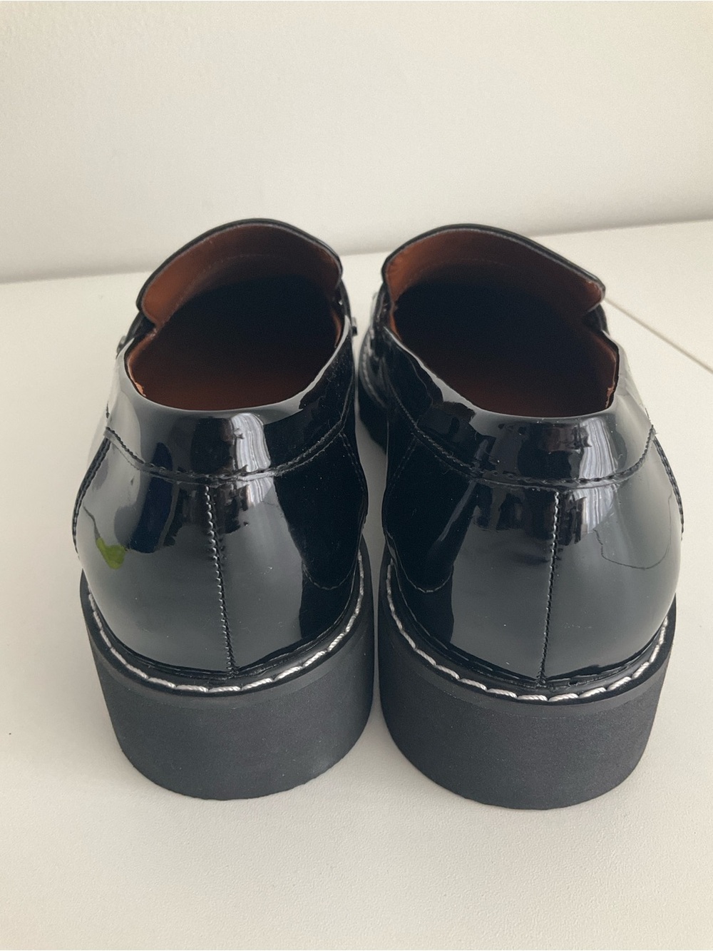 Franco Sarto 7 M Black Patent-Look Lug Sole Loafers - Picture 5 of 10